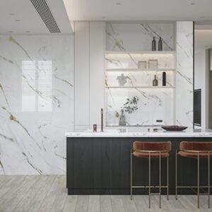 PVC Wandpaneel 120x260 cm Weiß-Gold Marmoroptik –