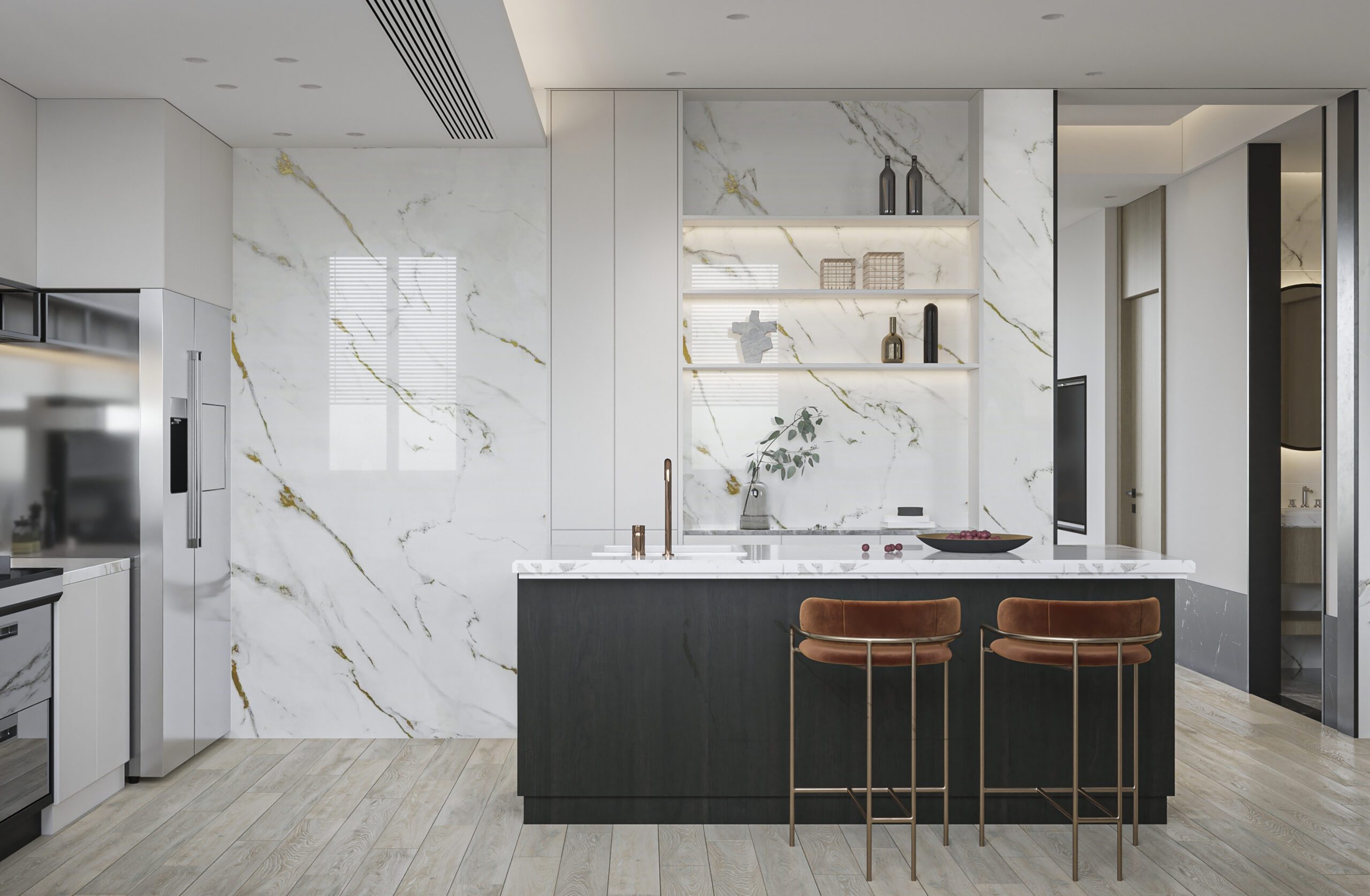 PVC Wandpaneel 120x260 cm Weiß-Gold Marmoroptik –