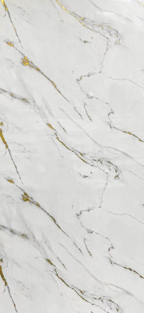 PVC Wandpaneel 120x260 cm Weiß-Gold Marmoroptik –