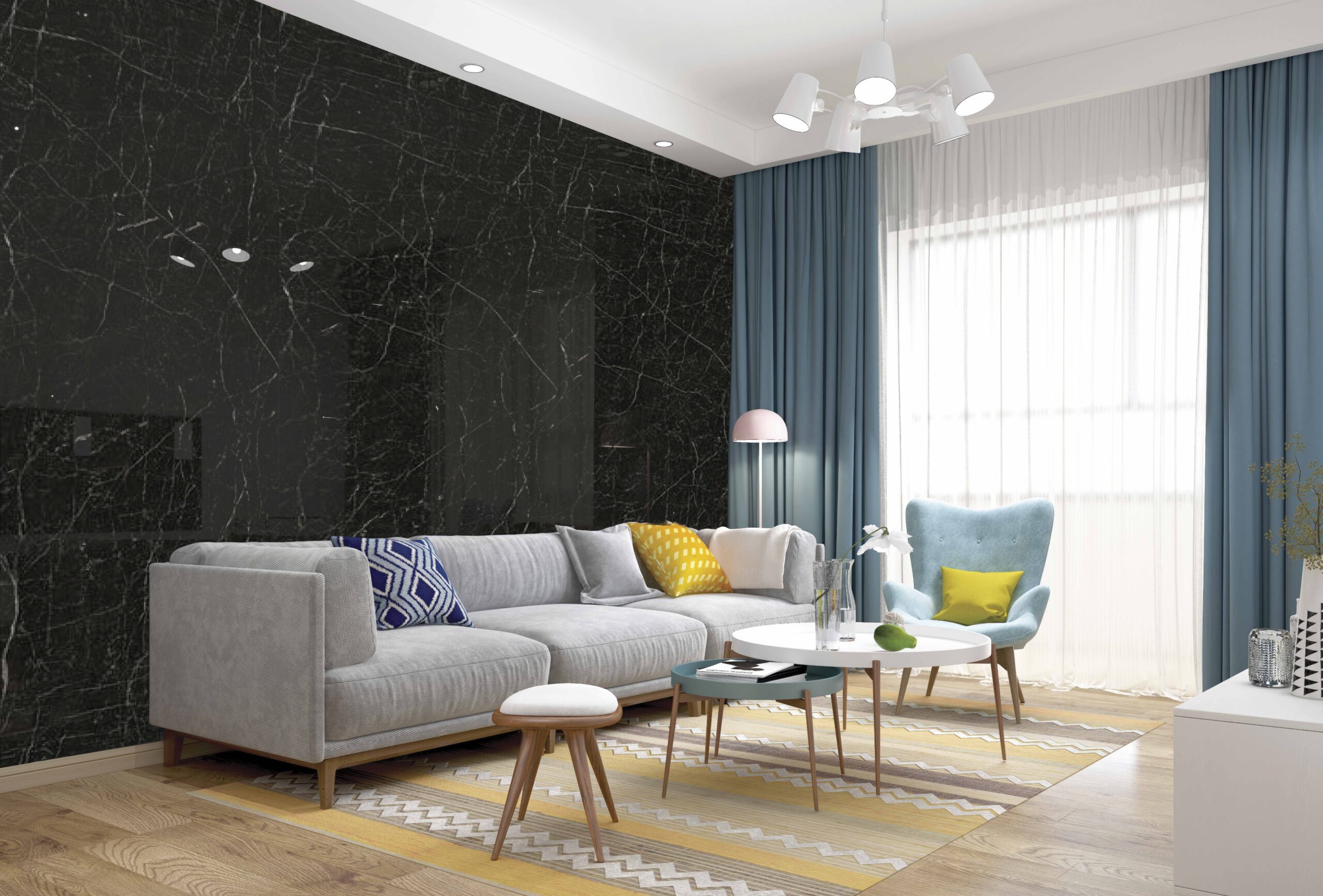 PVC Wandpaneel 120x260 cm Schwarz-Weiß Marmoroptik