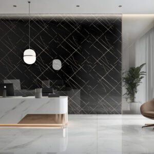 PVC Wandpaneel 120x260 cm Schwarz-Gold Marmoroptik
